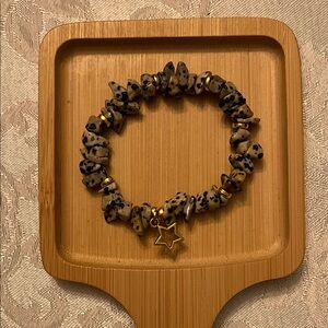 Hand Crafted Dalmatian Jasper Bracelet with Gold Star Charm